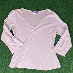 Vintage Y2K Aqua Blues Biege Crotchet Detail 1/2 Sleeve Baby T Sz M